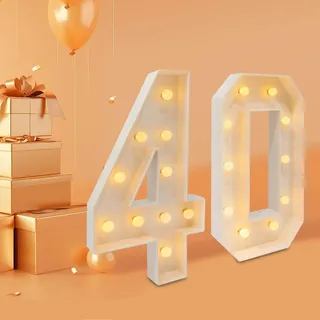 BJTDLLX LED Zahlen Lampe Beleuchtete Ziffern, Leuchtzahlen Groß Geburtstag Leuchtziffern mit LED-Birnen, Zahlen Nachtlicht für Geburtstag Party, Hochzeit Dekoration (Zahlen 40)