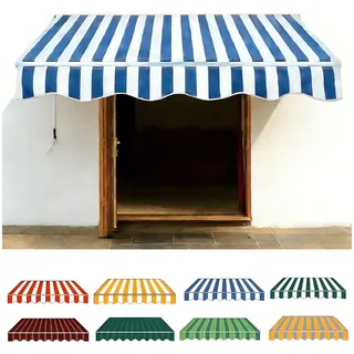 Ersatzbespannung Für Gelenkarmmarkise Und Klemmmarkise, Terrassen Markisen Ersatzstoff,Hochwertiger Markisenstoff Wasserdicht, Plus Sonnenschutz Stoff Für Draußen(Blue White,200x150cm)