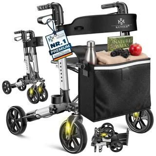 Kesser Leichtgewicht Rollator faltbar mit Sitz Schwarz
