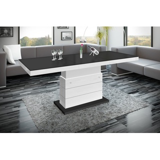 designimpex Couchtisch Design Couchtisch Tisch H-333 Schwarz MATT / Weiß HOCHGLANZ KOMBINATION höhenverstellbar ausziehbar Esstisch schwarz