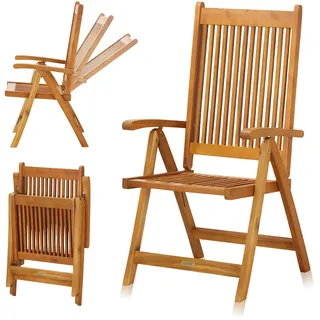 KHG Gartenstuhl 2er-Set, 110 kg, braun, vielseitig einsetzbar, für Zuhause | mit Armlehnen 100% Akazien-Echtholz, klappbar, wetterfest, verstellbare Rückenlehne, Hochlehner, Klappstuhl