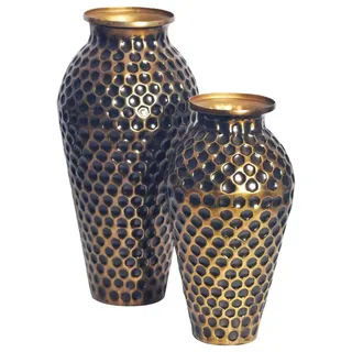 Wohnling Bodenvase Vase 2er Set Aluminium Gold Blumenvase Amphore Tischvase Modern Rund (2er Set Aluminium Silber Amphore Blumenvase Modern), Dekovase 2-teilig für Blumen Alu Tischvase Metall goldfarben