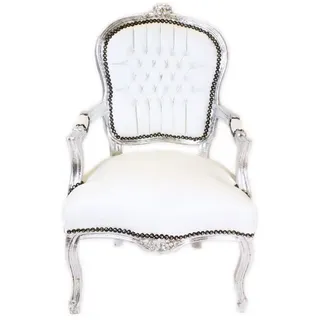 Casa Padrino Barock Salon Stuhl Kunstleder Weiß/Silber