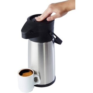 APS Pump-Isolierkanne Budget, 2,2 l, Dreh-Pumpknopf, für bis zu 17 Tassen Kaffee, doppelwandige Isolierung silberfarben