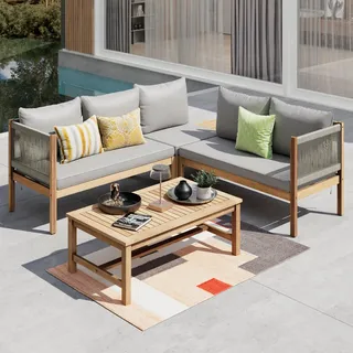 Ambia Garden Loungegarnitur, Anthrazit, Teak, Holz, Kunststoff, Textil, Akazie, vollmassiv, Füllung: Komfortschaum,Komfortschaum, eckig, 240x180 cm, wetterbeständig, Loungemöbel, Gartenlounge-Sets