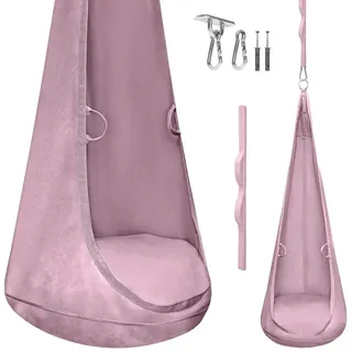 MAMOI® Hängesessel Kinder aus Velvet – Hängekokon & Cocoon Hängehöhle für Kinder, Hängesack mit Kissen & Haken, weicher Velvet-Sitz, Kinde... - Rosa