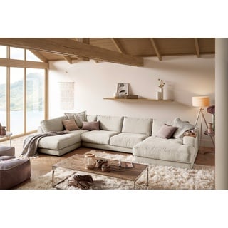 KAWOLA Sofa MADELINE Wohnlandschaft U-Form Cord cremeweiß