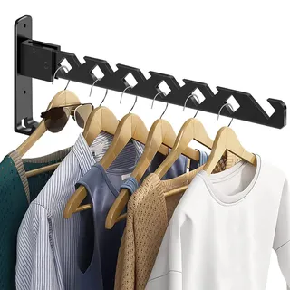 AoHao Wäscheständer Wandmontage kleiderlüfter Klappbar Wäschetrockner Wand Kleiderhaken, Einstellbar Winkel Kleiderbügel Garderobenhaken Platzsparende Kleiderstange Große Tragfähigkeit(Schwarz)