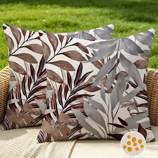 Cozslum Outdoor Kissen Kissenbezug 50x50 Wasserfest Braun Grau Tropische Blätter Kissenhülle Sommer Frühling Sofakissen Dekokissen Dekorative Kissenbezüge für Sofa Wohnzimmer Terrasse Garten 2er Set