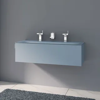 Keuco EDITION 11 Art Emaille-Doppelwaschtisch mit Waschtischunterschrank und Schaftventil, 1 Auszug, 2 Hahnlöcher, 120 cm, Badmöbel,