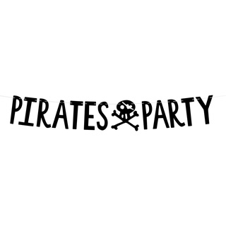 partydeco Wimpelkette, Girlande Piraten Party 14x100cm schwarz schwarz