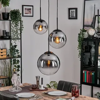 HOFSTEIN Hängeleuchte Gastor, 3-flammige Hängelampe aus Metall/Glas in Schwarz/Rauch/Klar, moderne Pendelleuchte im Retro/Vintage-Design, Ø Schirme 20; 25; 30 cm, E27, Esszimmer, Küche, Wohnzimmer