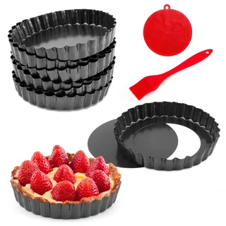 Gutsdoor 12 cm Tarteform mit Hebeboden, Antihaftbeschichtung Quicheform Klein 5 Zoll, Rund Pie Form, Tartelette Förmchen aus Kohlenstoffstahl (12 CM-8 Stück)