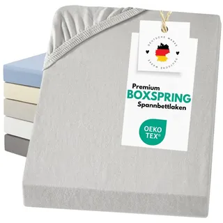 Carpe Sonno Spannbettlaken Boxspringbett Baumwolle 90x200 100x200 140x200 160x200 180x200 200x200, Jersey, Gummizug: rundum, (1 Stück), Jersey Matratzenbezug Grau kochfest Wasserbett Matratze bis 50 cm silberfarben 180-200 cm x 200 cm