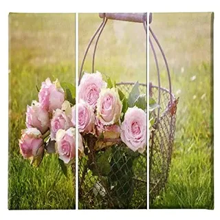 Homemania HM203PKNV-197 Blumenbild, 3-teilig, Natur, für Wohnzimmer, Schlafzimmer, Mehrfarbig, Polyester, Holz, 69 x 3 x 50 cm
