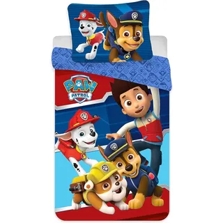 Paw Patrol Bettwäsche, 100 % Baumwolle, Bettbezug 135 x 200 cm + Kissenbezug 80 x 80 cm