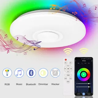 Riossad 36W LED Deckenleuchte RGB Bluetooth Musik Dimmbar Deckenlampe Fernbedienung Lautsprecher - Weiß