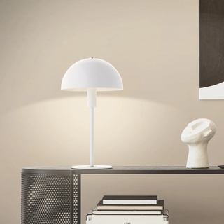 Lightbox moderne Tischlampe in Pilzform -Tischleuchte mit Schnurzwischenschalter - für Schlafzimmer - 36 cm Höhe & 20 cm Durchmesser - aus Metall in Weiß/Silberfarben