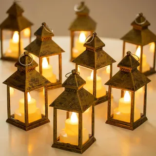 Orientalische Laterne Gold Weihnachten Tischdeko - Romadedi 20er Set Mini LED Laterne Metall zum Aufhängen für Hochzeit Tisch Halloween Ramadan Garten Balkon Innen Outdoor Draußen Herbst Party