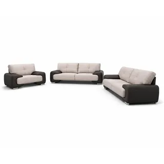 MOEBLO Polstergarnitur LORENTO 3+2+1, (Polstermöbel-Set inkl. kostenloser Lieferung & Montage Ohrensofa 3 Sitzer, 2 Sitzer und Sessel, Wohnlandschaft Sofa Couch Garnitur) beige|braun