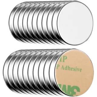 ECENCE Neodym Magnete 20 Stück - runde Klebe-Magnete selbstklebend - 15x2mm - hochwertige NiCuNi-Beschichtung - Scheibenmagnete
