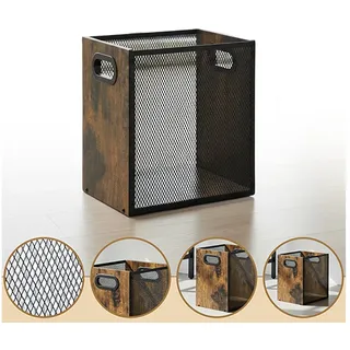 PRIISF Papierkorb Mülleimer Müllkorb Abfalleimer Papierkorb Papiereimer aus Stahl Holz, 17L Papiermüll Metallgitter Müllbehälter für Heimbüro, Arbeitszimmer braun