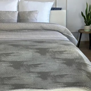 Euromat Tagesdecke Steppdecke Bettüberwurf Gesteppte Tagesdecke mit 2 Kissenbezüge 40x40 cm- (Grau- SY-6841, 220x240 cm)
