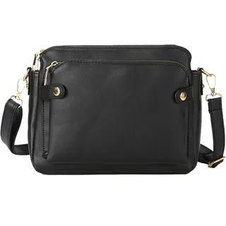 CXINLky Umhängetasche Damen, Leder Crossbody Tasche mit 3-lagige, Multifunktion Schultertaschen und Clutches für Damen, Große Kapazität Tasche-Schwarz