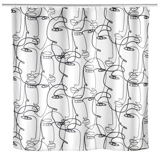 WENKO Anti-Schimmel Duschvorhang Faces, antibakterieller Textil-Vorhang für Dusche und Badewanne, waschbar & wasserabweisend, mit 12 Vorhang-Ringen zur Befestigung an der Duschstange, 180 x 200 cm