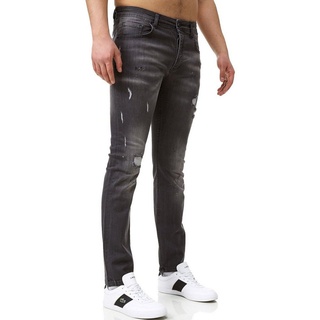 John Kayna Slim-fit-Jeans Herren Jeans Hose Slim Fit Designer Jeanshose Destroyed Stretch Modell (Jeanshose Designerjeans Bootcut, 1-tlg) Freizeit Business Casual schwarz 30