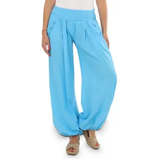 malito more than fashion Haremshose malito Damen Pumphose mit Zierknöpfen 23245P Sommer Aladinhose Freizeithose locker & lässig Einheitsgröße blau 34 - 40