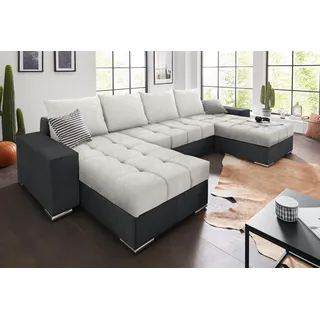 Wohnlandschaft COLLECTION AB "Josy XL U-Form, Breite: 313 cm", silber (anthrazit, hellgrau), B:313cm H:84cm T:161cm, 100% Polyester, Sofas, Wohnlandschaft, Schlaffunktion, Bettkasten & 2 Zierkissen, Federkern, Topseller