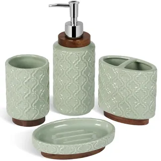 RQYIXI Badezimmer-Zubehör-Set, 4-teilig, Zahnbürstenhalter, Seifenspender, Keramik, Badezimmer-Zubehör-Set enthält Zahnputzbecher, Seifenschale, Becher