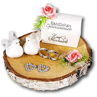 Geldgeschenk zur Hochzeit Baumscheibe Rosa Taube 15cm | Personalisiert, Geschenkverpackung