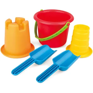 Hape 5-in-1 Strandset Sandspielzeug - mit 2 Schaufeln, Eimer, Sieb und Förmchen, Sandspielzeug, Outdoor Sandkasten- und Strandspielzeug, für Kinder ab 18 Monaten