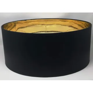 Lampenschirm Zylinder Form Schwarz Stoff Gold Futter Handarbeit Verschiedene Größen Deckenanhänger - Tisch (50 cm Durchmesser 20 cm Höhe)