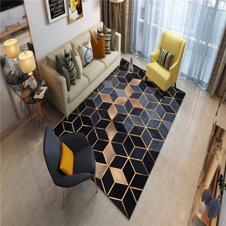makeups69 Schlafzimmer Wohnzimmer Rechteckigen Teppich Geometrie Teppich Teppich Moderner 3D Geometrie Teppich blau Gold Gitter-60x90cm