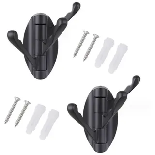 (schwarz) Set Aus 2 Schwenkbaren, Wandmontierten Edelstahl-garderobenständern Mit 3 Klappbaren Armen, Kleiderbügel/garderobenständer/handtuchhalter