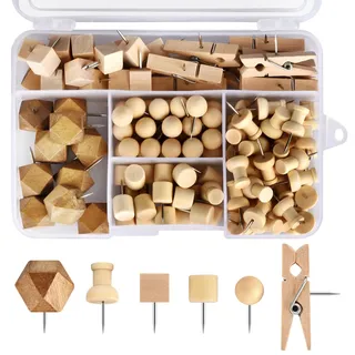 128 Stück Holz-Pinnnadeln, dekorative Reißzwecken, Holznadeln und Reißzwecken, Korktafel, niedliche Reißnägel für Wand und Pinnwand, Kartennadeln