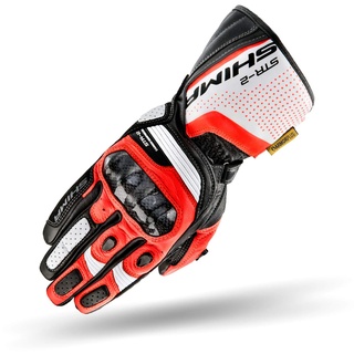 SHIMA STR-2 Motorradhandschuhe Herren - Touchscreen, Sommer, Sport Leder Handschuhe mit Carbon Knöchelprotektor, Handflächen- und Fingerschieber, Verstärkte Handfläche (Red Fluo, 3XL)