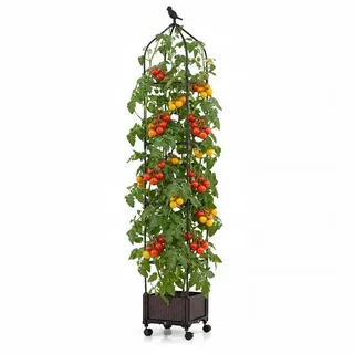 KOMFOTTEU Blumenkasten, Rankgitter mit Blumenkasten, Rollen & Rankhilfe schwarz
