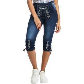 STEIGENHÖFER Trachtenjeans - Ida – Stretch Kniebund 3/4 Capri Hose im Lederhosen-Look – Trachten Jeans Kurze Hose Damen fürs Oktoberfest - Tracht Lederhose Damenjeans - 38