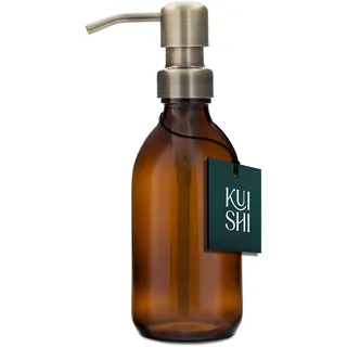 Kuishi Braunglas-Pumpflasche mit Edelstahlpumpe [250 ml, goldene Pumpe], Braunglas-Seifenspender, nachfüllbare Braunglasflaschen, ideal für Handwäsche, Shampoo, Spülung, Duschgel (BPA-frei)
