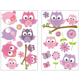 Samunshi® 19x Wandsticker Pinke Eule Wandtattoo Kinderzimmer Mädchen Jungen Kinder Wandtattoo Babyzimmer Deko Junge Wall Stickers 2x 21x34cm