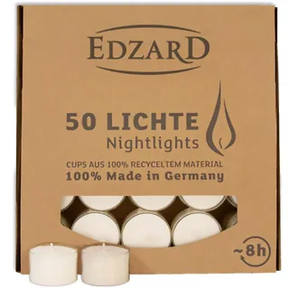 EDZARD 50 Teelichter (Ø 38 mm), Paraffin | 8 Stunden Brenndauer, weiß, ohne Duft, für Cornelius Dauerkerzen, Teelichtkerzen, Nightlights, Stövchen, Laterne, Windlicht