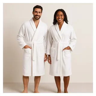 Betz Bademantel Saunamantel für Herren und Damen mit Schalkragen BERLIN, wadenlang, 100% Baumwolle, Schalkragen, Gürtel weiß S/M