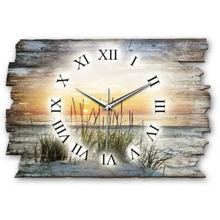 Kreative Feder Funkwanduhr Design-Wanduhr „Abendspaziergang am Strand“ aus Holz (ohne Ticken; flüsterleises Uhrwerk; außergewöhnlich, modern) bunt