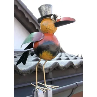 DanDiBo Gartenfigur Rabe Figur Deko für die Dachrinne 30 cm Bunt Vogel Metall, Dachschmuck Dachrinnenfigur Gartendeko Modern