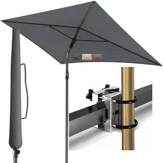 Menz Sonnenschirm Balkon - 3-IN-1 SET - UV50+ Sonnenschirm rechteckig 200x125 cm + Sonnenschirmhalter Balkongeländer + Sonnenschirmhülle - Sonnenschutz Balkon