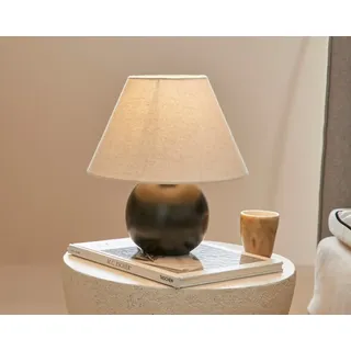 LeGer Home by Lena Gercke Schreibtischlampe Amara, Tischlampe mit Schnurschalter exkl 1x E27 max 40W, Stoffschirm, Ein-/Ausschalter, Leuchtmittel wechselbar, warmweiß - kaltweiß, Keramik Fuß, Schirm beige Kegelform, Höhe 29cm Ø 25cm Nachttischlampe schwarz